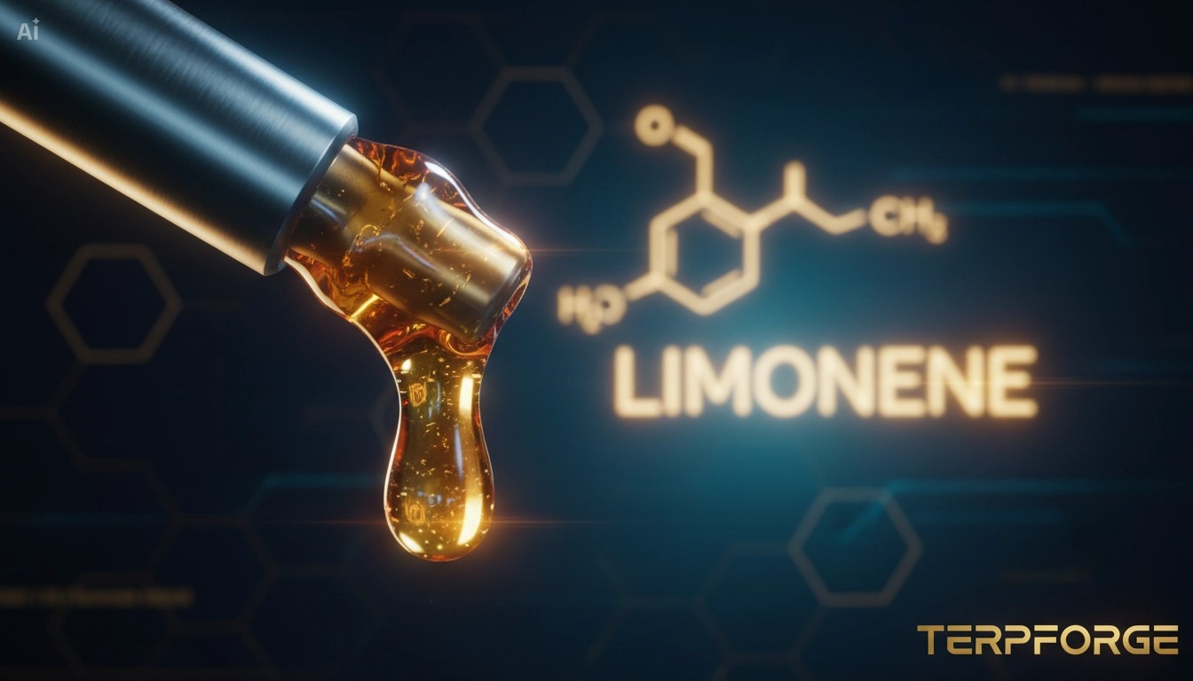 Limonene C₁₀H₁₆ molecular schematic with terpene oil cascade